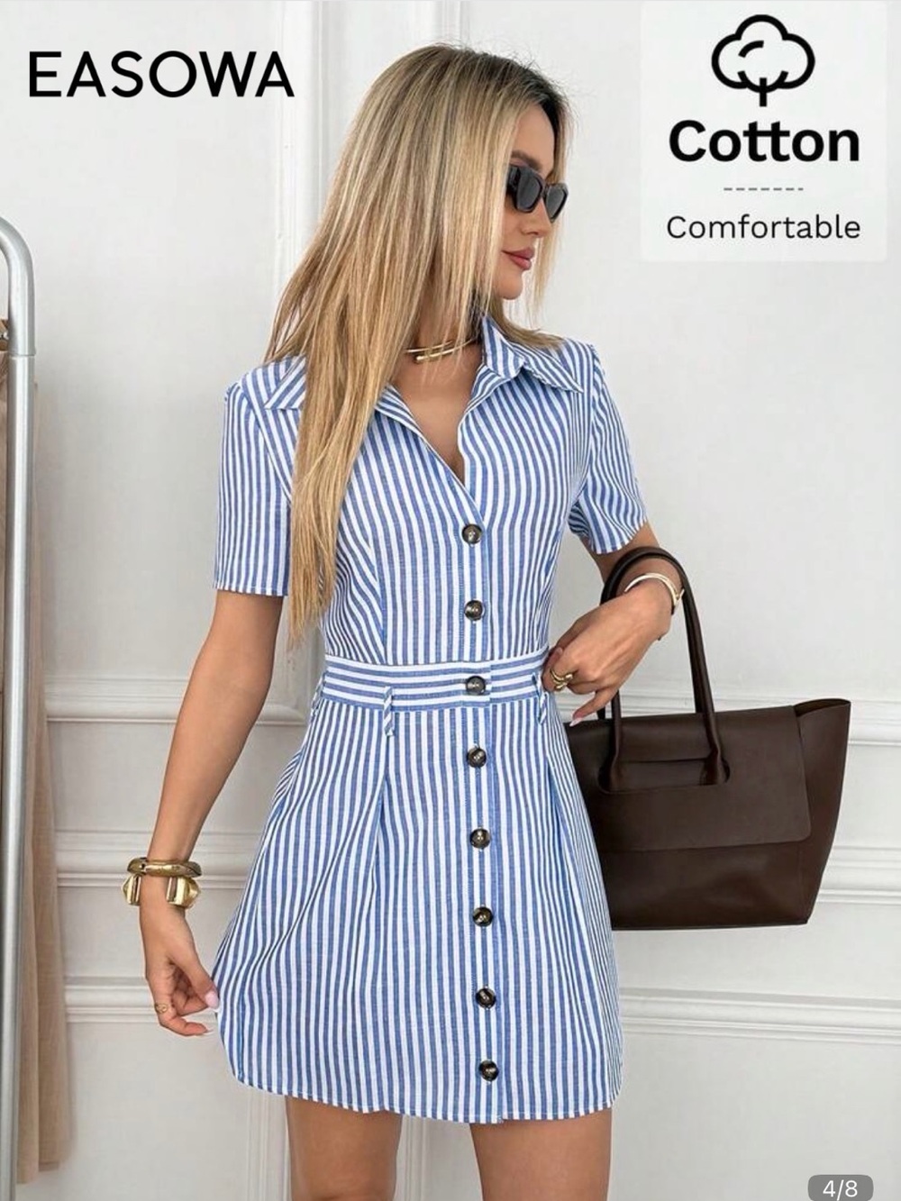 NWT SHEIN Women’s Blue and White Striped Shirt Dress Small